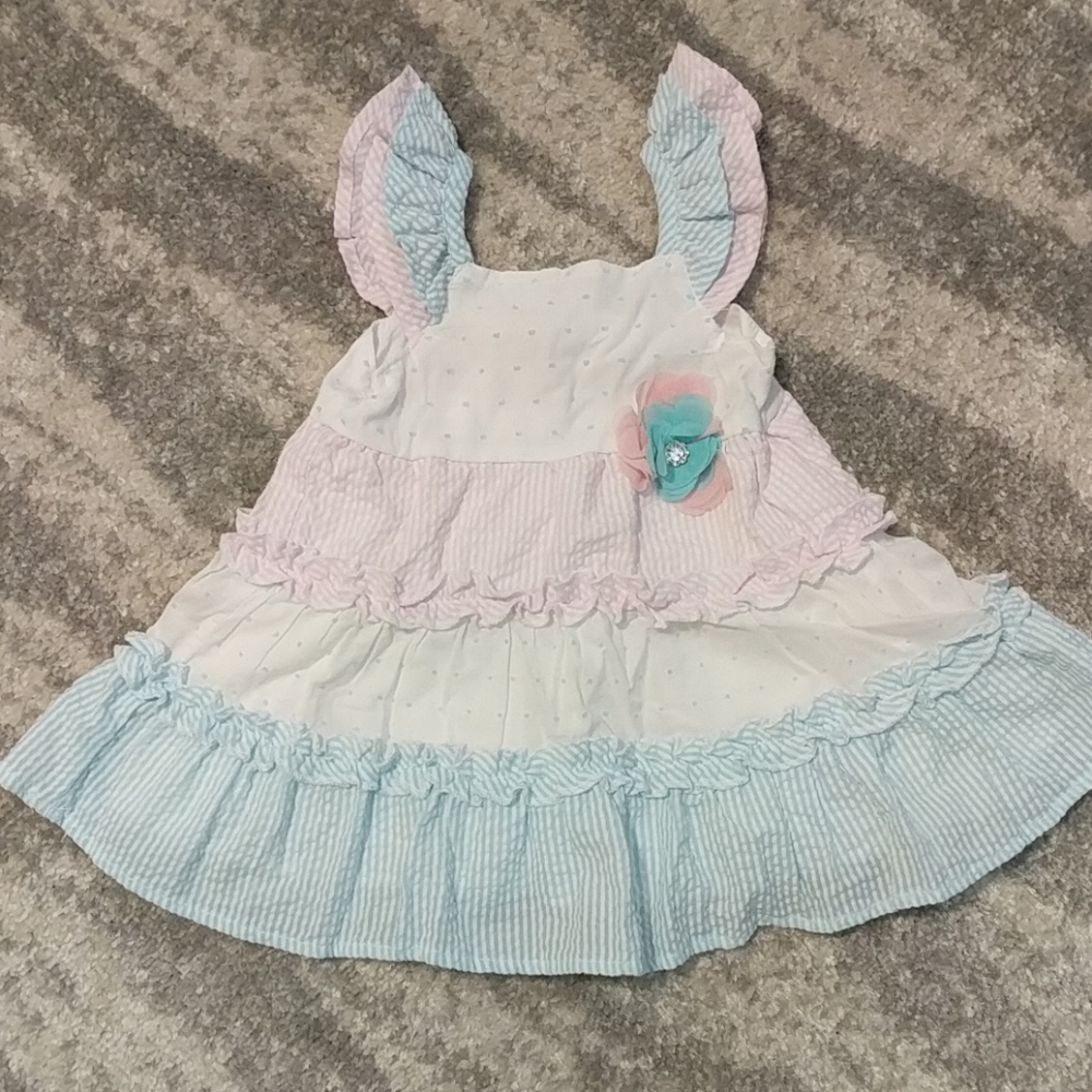 Pink, Blue & White Ruffled Dress